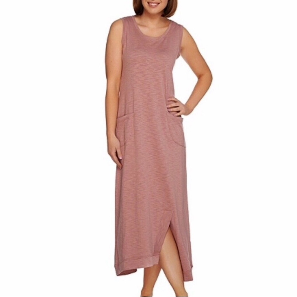 NWOT LOGO Lounge Lori Goldstein Rust Slub Knit Maxi Tank Dress Resortwear
